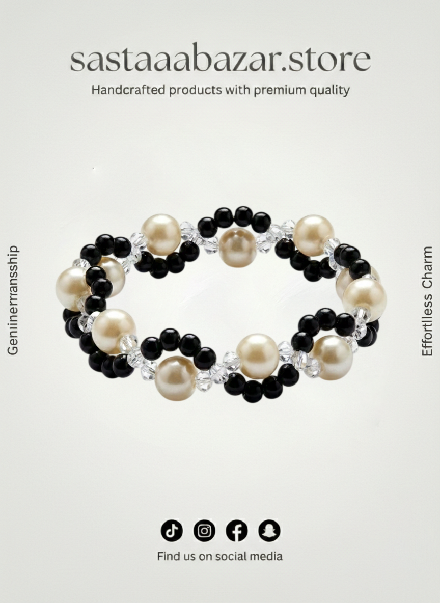 Elegant Pearl & Black Onyx Cluster Bracelet